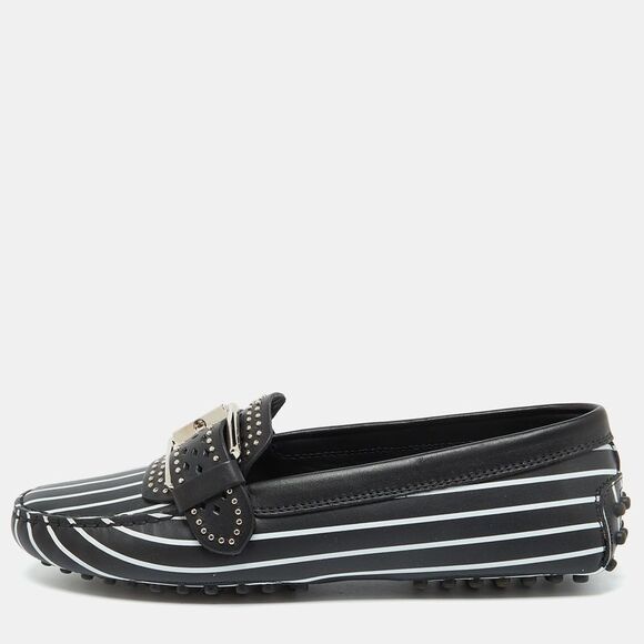 Tod´s Black/white Striped Leather Embellished Slip On Loafers Size 37,New Products : American Fashion Style Bags On Sale